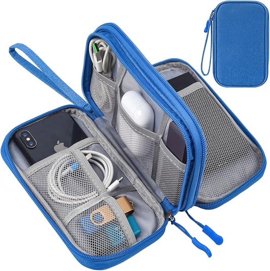 Cord Organizer Travel Cable Organizer Bag Tech Electronic Organizer Travel Case, Electronic Accessories Pouch Bag for Cable, USB, Cord, Charger, Phone, Power Bank, Earphone (Blue, Medium)