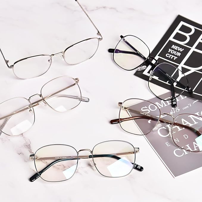 OPTOFENDY Metal Blue Light Blocking Glasses for Women Men, Fashion Square Computer Eyeglasses