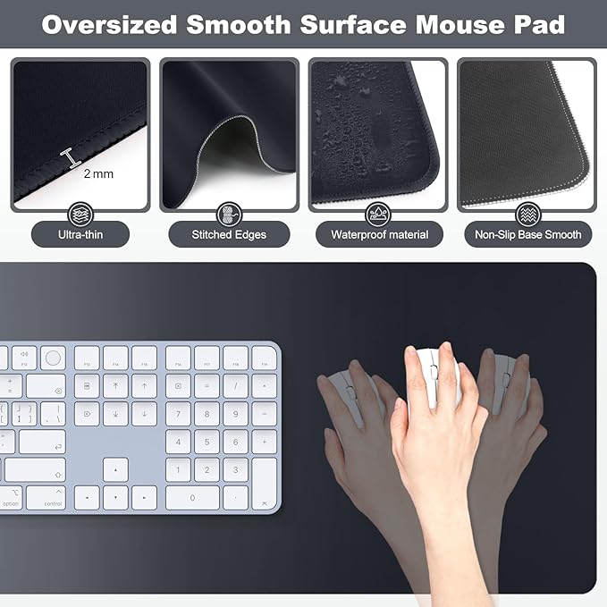 4-in-1 Large Gaming Mouse Pad, Keyboard Wrist Rest Pad & Wrist Support Mousepad Set, Extended Desk Pad Waterproof Desk Mat Protector for Home Office Decor Study Game 35.4×15.7 Inches Big I Black
