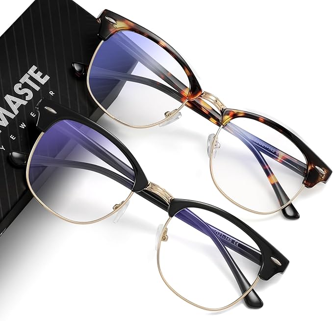 Blue Light Blocking Glasses Vintage Half Frame UV Clear Lens Anti Eyestrain Computer Gaming Glasses for Women Men(P62)