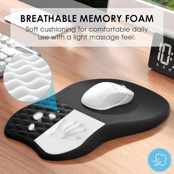 MROCO Ergonomic Mouse Pad with Wrist Support, Memory Foam Wrist Rest Mouse Pad, Non-Slip Base, Smooth Surface for Office & Home, Black