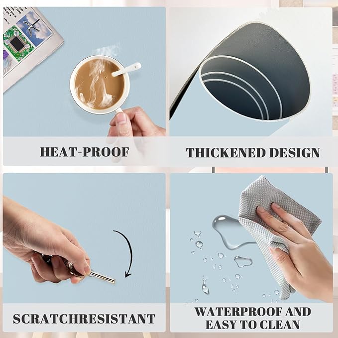 Dry Erase Desk Mat, Waterproof Desk Pad, Erasable Writing White Board for Making Plans, Non-Slip Large Desktop Protector for Office, Home, School 31"x13" (Blue)