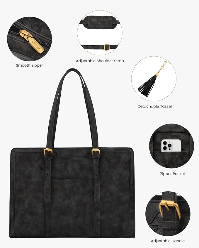 LOVEVOOK Laptop Bag for Women Vintage Leather Laptop Tote 15.6 inch Large Capacity Computer bag with Clutch Purse for Work
