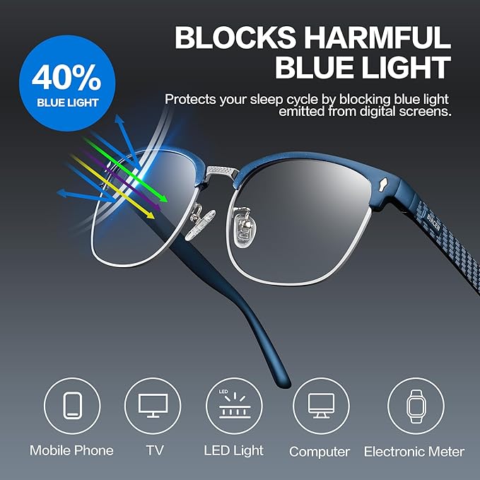BIRCEN Blue Light Blocking Glasses: Al-Mg Metal Bluelight Computer Clear Glasses for Men Women Anti Eyestrain Office Home