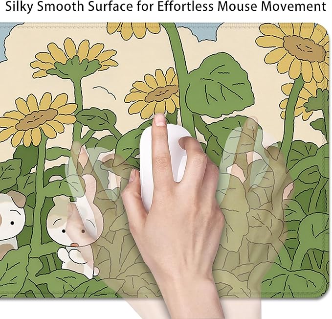 Sunflower Desktop Mouse Pad Large,Cute Mouse Pads,Cartoon Anime Mouse Mat for Desk,Desk Mat with Stitched Edges,Non-Slip Waterproof Rubber Base,Keyboard Computer Office Home Work(27.5X11.8 in)