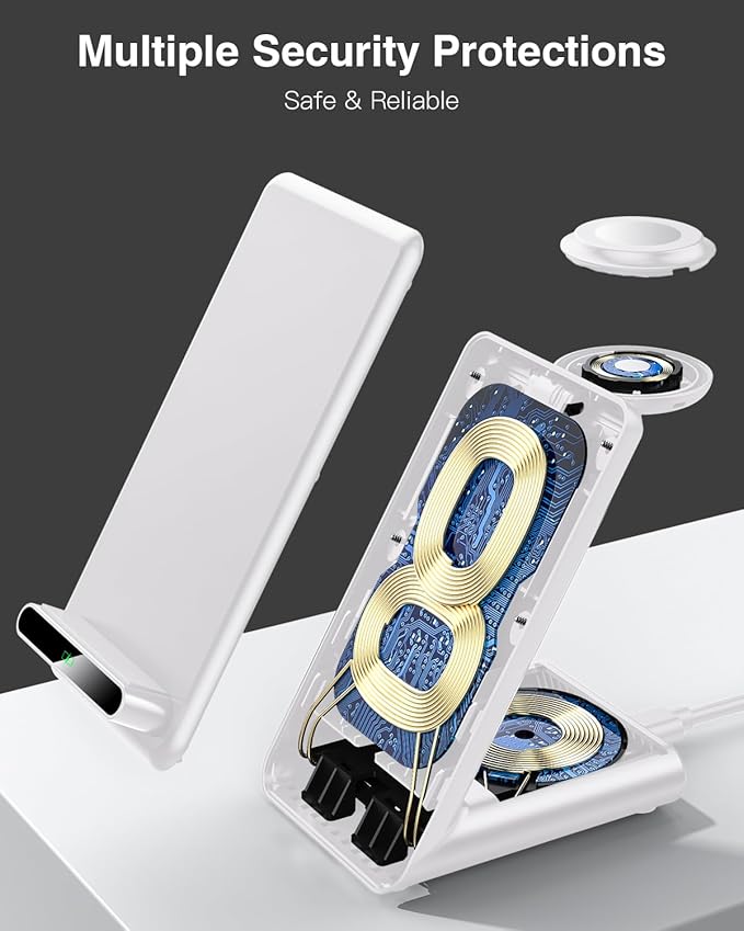 Wireless Charging Station,3 in 1 Charging Stand Made for Apple Watch Ultra 11 10 9 8 7 6 SE 5 4 3,Fast Wireless Charger Made for iPhone 17/Air/16/15/14/13/12,for AirPods Pro(with Adapter) (White)