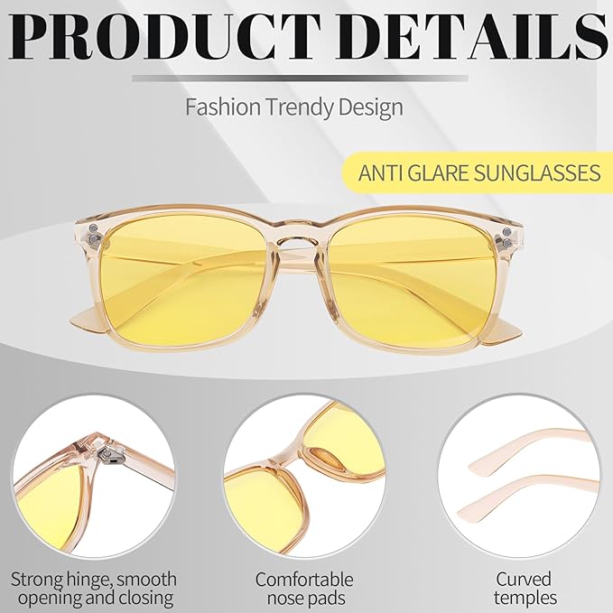 Polarized Sunglasses for Women Men, Night Driving Glasses Anti Glare Yellow Lens UV 400 for Day Night Use