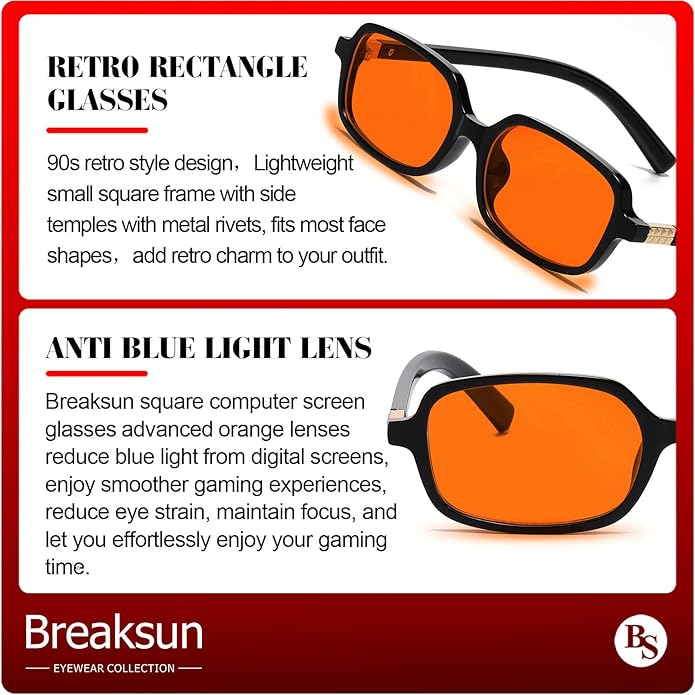 Breaksun Retro Rectangle Glasses for Women Men Small Square Blue Light Blocking Glasses Vintage Eyeglasses