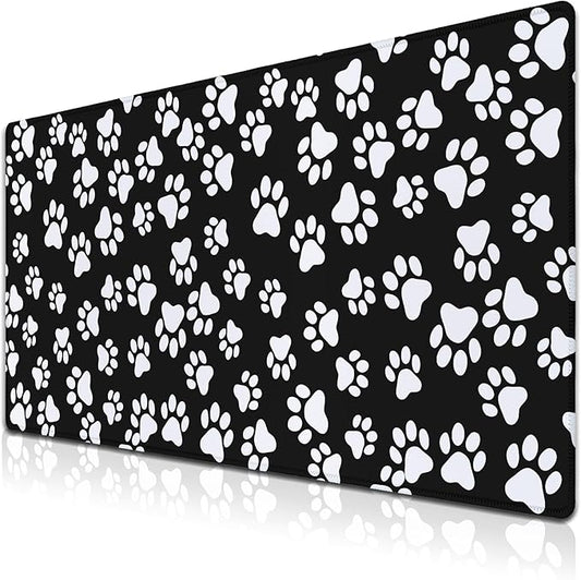 Keyboard Mousepad Black White, Big Mouse Pad Office Desk Pad Non-Slip Rubber Base Waterproof with Stitched Edges, 35.4" X 15.7" for Work/Game/Office/Home Dog Paw. Cat Footprint Dog Paw