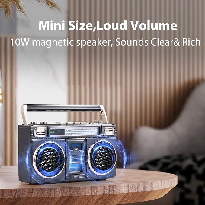 ANTPO Retro Vintage Radio Bluetooth Speakers Vintage Decor Small Wireless Speakers Stereo Radio Portable FM with Rich Bass Speakers Support TF Card for Home/Outdoor/Gift