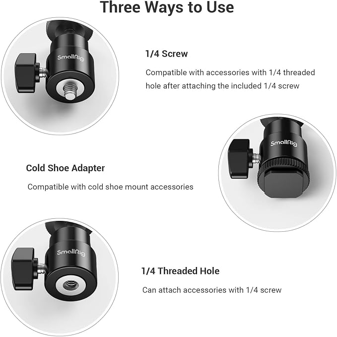 SmallRig 1/4" Camera Hot Shoe Mount, Ballhead Tripod with Additional 1/4" Screw, 2pcs Pack - 2059 - Image 4