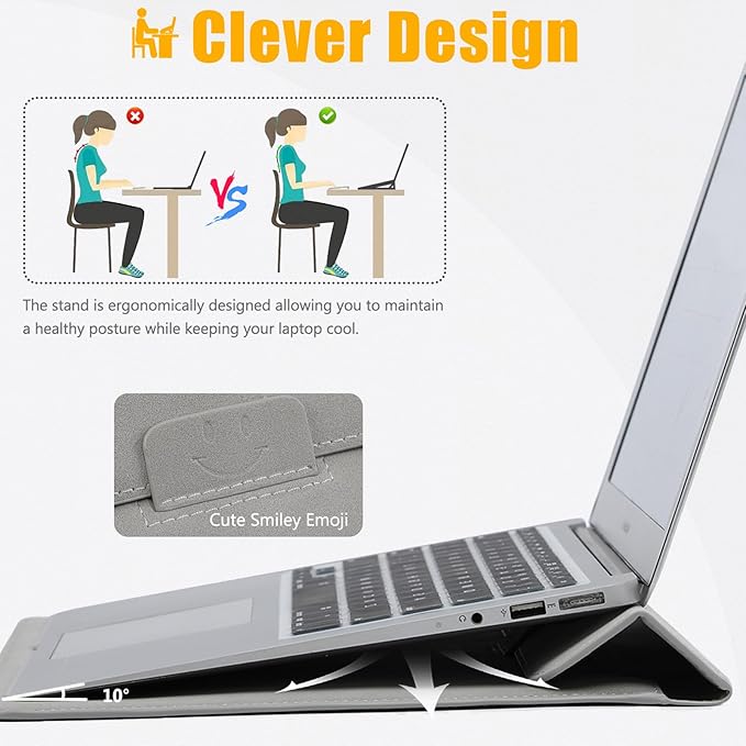 HYZUO 13 Inch Laptop Case Sleeve with Stand for 2026-2018 MacBook Air 13 M5 M4 M3 M2 M1, 2026 13" MacBook Neo, 2026-2016 MacBook Pro 13 M2 M1, iPad Pro/Air 13, Surface Pro 12-3, XPS 13, Light Gray