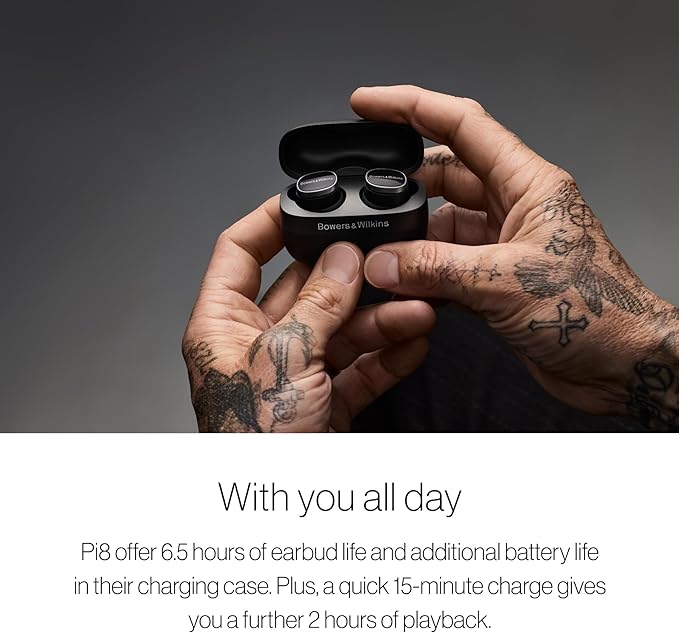 Bowers & Wilkins Pi8 Bluetooth Wireless Earbuds (Dove White), in-Ear Bluetooth Earphones with Qualcomm Chipset & aptX Lossless, Active Noise Cancelling Earbuds, 3 Built-in Mics, 15-Min Quick Charging