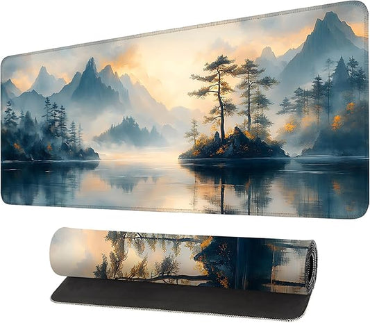 Mouse Pad, Large Anti-Slip with Stitched Edges Desk Mat Desktop Laptop Computer Desk Keyboard Mat,Table Protector Blotter Mat (Mountain, 35.4" x 15.7")
