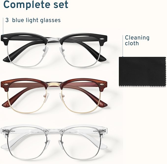 racico Blue Light Glasses for Men & Women - Mixed Material + Metal Frames with UV Protection Coating
