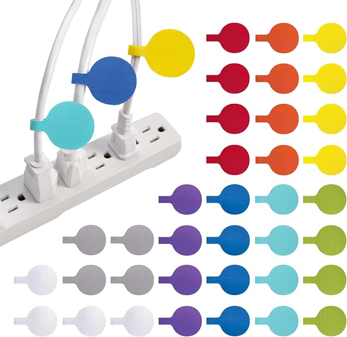 Cable Labels - Wrap-It Storage - Circles, Multi-Color (36-Pack) - Color Coded Labels for Organizing, Wire Tags Write on Surface for Labels for Charging Cords and Electronics by Wrap-ItStorage