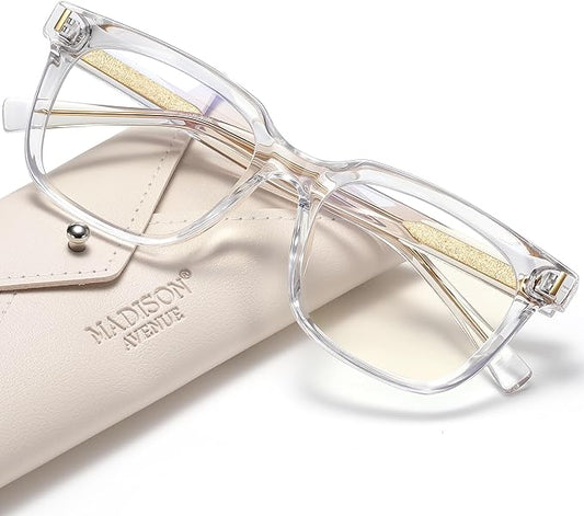 Madison Avenue Trendy Sqaure Blue Light Blocking Glasses for Women with Case, Stylish Anti Glare Glasses for Computer