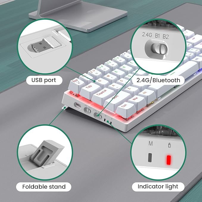 Pauroty 60% Wireless Creamy Keyboard, Triple Mode 2.4G/USB-C/Bluetooth Gaming Keyboard, RGB Backlit, Linea Red Switches, Creamy Sounding, 61 Keys Rechargeable Mini Wireless MechanicalKeyboard