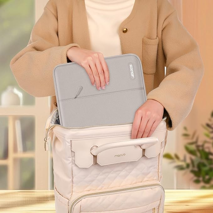MOSISO Laptop Case 16 inch, 15-15.6 inch Laptop Sleeve Compatible with MacBook Pro 16 M5 M4 M3 M2 M1, HP Acer Dell Lenovo ASUS, Polyester Vertical Computer Sleeve Bag with Pocket, Stone Gray