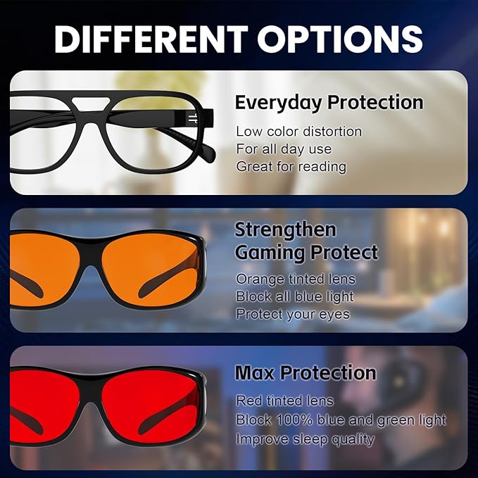 Eyekepper Red Lens Blue Light Glasses Men,Fitover Blue Light Blocking Glasses Women, Red Light Glasses Eye Protection - Black Red