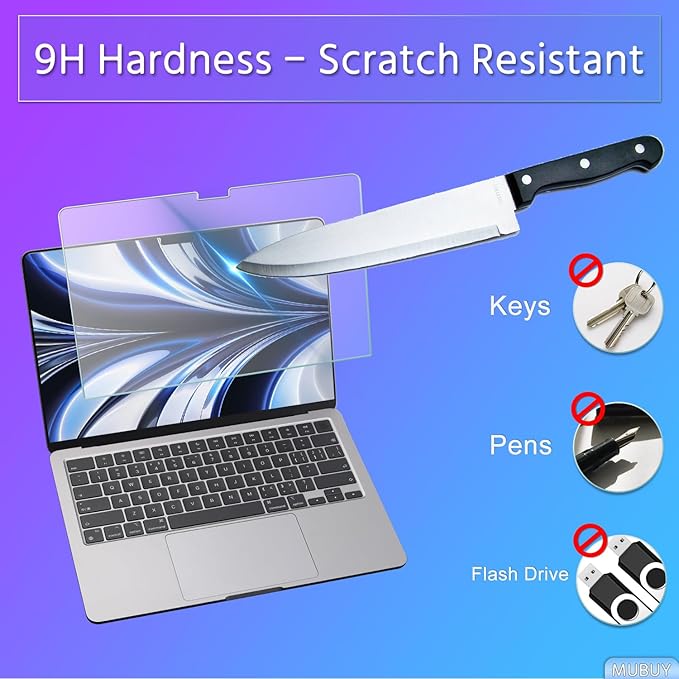 MUBUY-GOL 2 Pack Tempered Glass Screen Protector for MacBook Air 13.6 inch 2026-2022 (M5 M4 M3 M2 A3449 A3240 A3113 A2681), 9H Hardness Anti-Scratch Anti-fingerprint