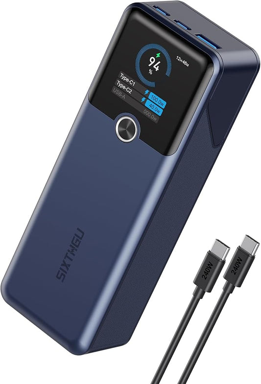 Laptop Power Bank, 3-Port 20,000mAh Portable Charger with 200W Max Output, PD 3.1 Fast Charging, Flight-Approved for Travel, PowerTower, for MacBook, iPhone 17/16 Series, and More (Blue)