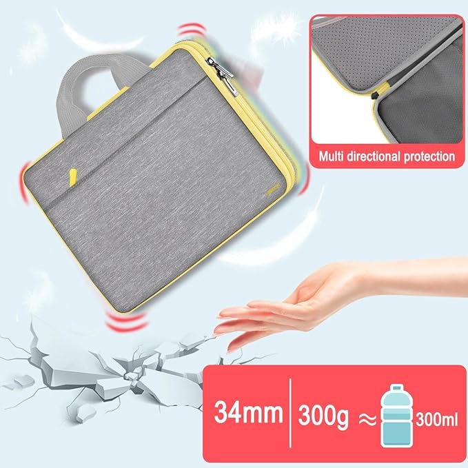 Hseok Laptop Case 13.3-14 inch Sleeve, TSA Computer Handbag Water-Resistant and Shockproof Bag Compatible with MacBook Pro/Neo 14", Mac Air/Pro 13.3" and 13"-14" Notebooks Chromebooks,Gray-Yellow