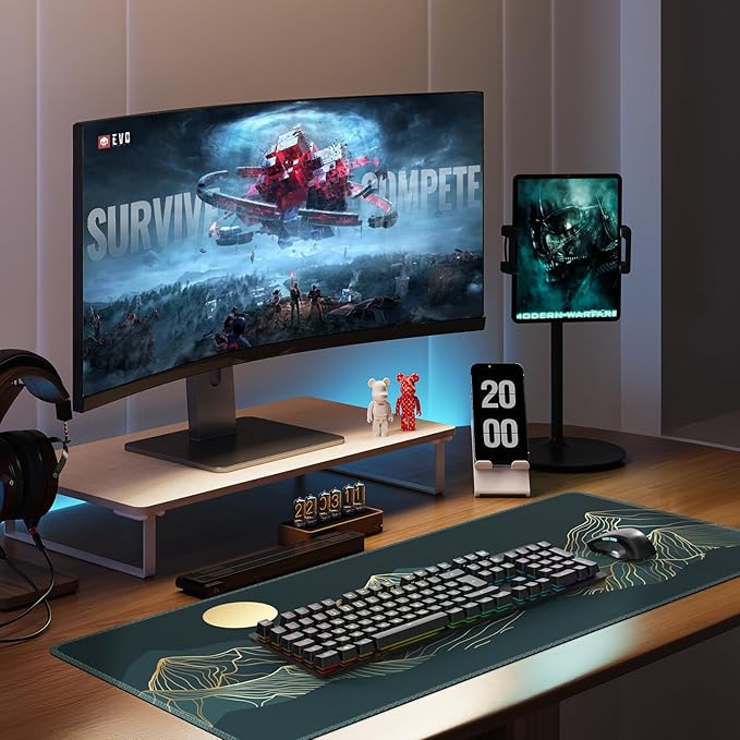 iLeadon Large Mouse Pad - XXL Extended Gaming Mouse Pad with Stitched Edges, Keyboard Mat for Work, Game, Office, Home (Cyan)