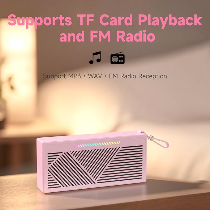Bluetooth Speaker Wireless Portable IPX5 Waterproof for Home Party Outdoor Beach, Pink