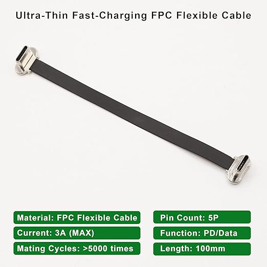 Right Angle USB C Short Flat Cable Dual Angle USB C Male to Male PD 65W Fast Charge Data Cord for Power Banks Phone Tablet(100mm/3.9in)