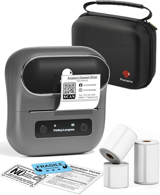 Phomemo Label Printer, M220 Thermal Bluetooth Barcode Label Maker, for Home, Office, School with Printer Case, Compatible with Phone & Laptop