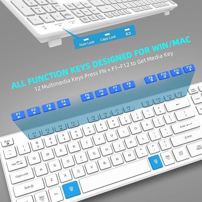 Slim Wireless Keyboard for Mac and Windows, Ultra Quiet Low-Profile Flat Key Board with Full-Size Keys, 2.4GHz Wire Less for PC, Mac, Windows 11/10/8/7 (Wireless Keyboard White-1)