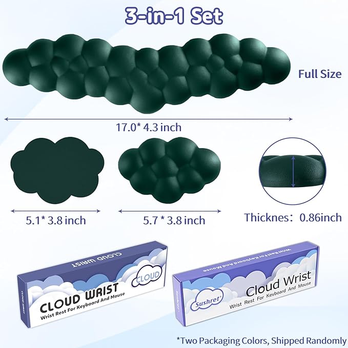 Sushret Cloud Wrist Rest for Keyboard and Mouse, Memory Foam PU Leather Keyboard Wrist Rest with Ergonomic Support, Non-Slip Base, Cute Arm Rest Pad & Palm Cushion, Office Desk Accessory, Dark Green