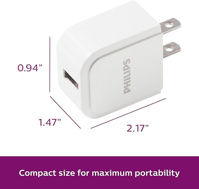 Philips Accessories USB-A Wall Charger, 5W, for iPhone 13/12/11/Pro/Pro Max/Mini, iPad Pro, Samsung Galaxy S21, Google Pixel 6, DLP2409/37