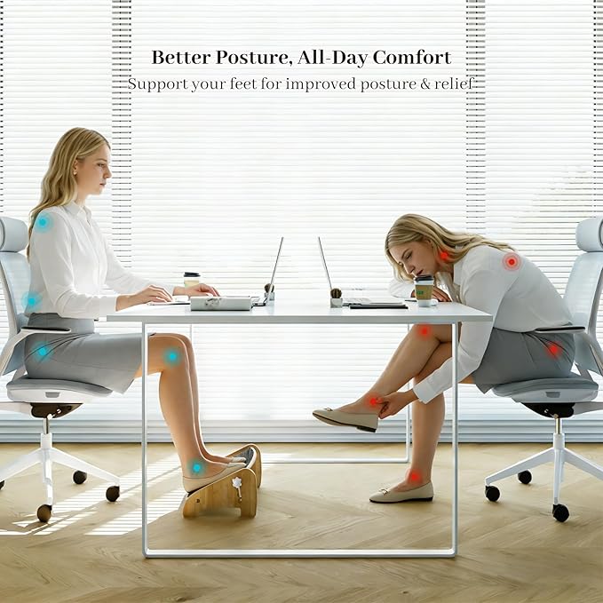 Under Desk Footrest, Adjustable Foot Stool with 4 Height Positions, Bamboo Ergonomic Non-Slip Foot Rest for Improved Posture, for Home and Office