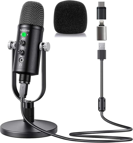 Mercase USB Condenser Microphone for PC, Mac, Phones, PS4/PS5 – Plug & Play Studio Mic with Mute Button & Noise Reduction – for Recording, Streaming, Podcasting, Gaming, Zoom, TikTok, YouTube