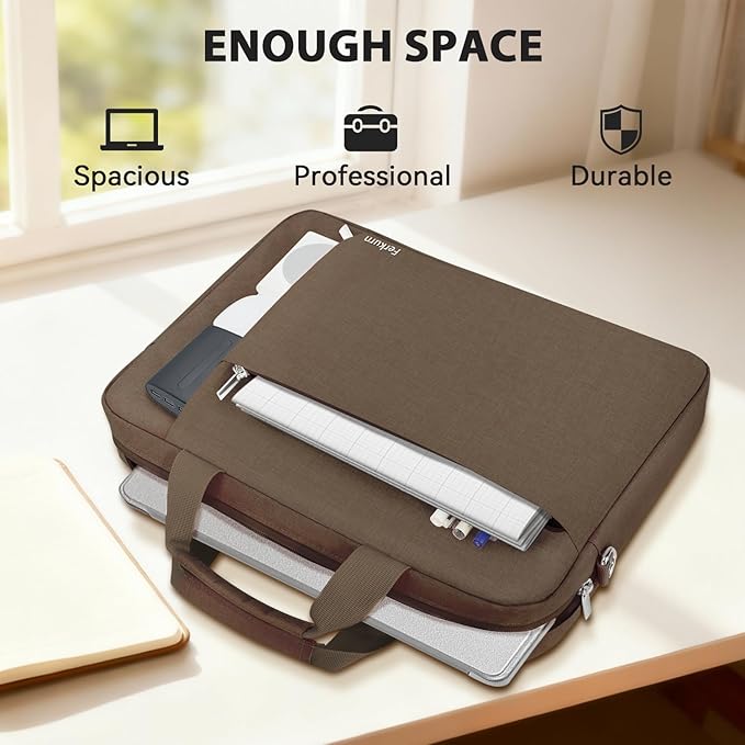 Ferkurn Laptop Bag Case for Women Men Computer Bag Compatible with HP Envy Pavilion Omen/LG Gram/MSI/Dell Inspiron XPS/Lenovo/Acer, Shoulder Strap Carrying Messenger Briefcase, Brown, 17 17.3 Inch