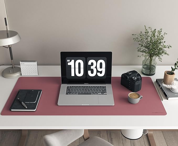 RENMTURE PU Mouse Pad, Faux Leather Large Desk Pad, Home Work Office Accessories, Non-Slip Desk Mat, Waterproof Gaming Pad Desk Blotter (36"x17", Dark Red)