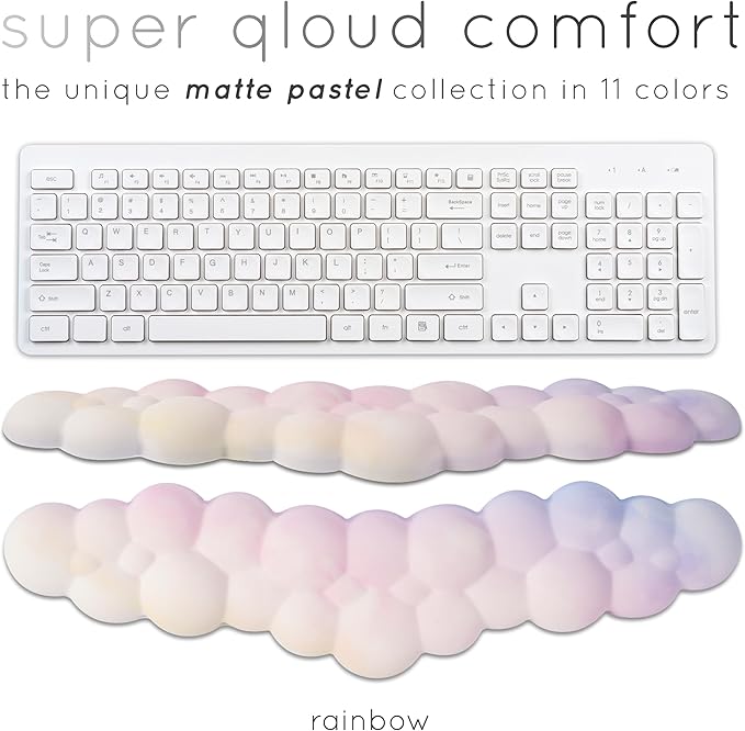 Create-ables Qloud Cloud Wrist Rest Keyboard Wrist Rest for Computer Keyboard Pad, Cloud Keyboard Wrist Rest, Wrist Pad for Keyboard, Memory Foam, Non Slip Base, Comes with Mouse Pad - Rainbow
