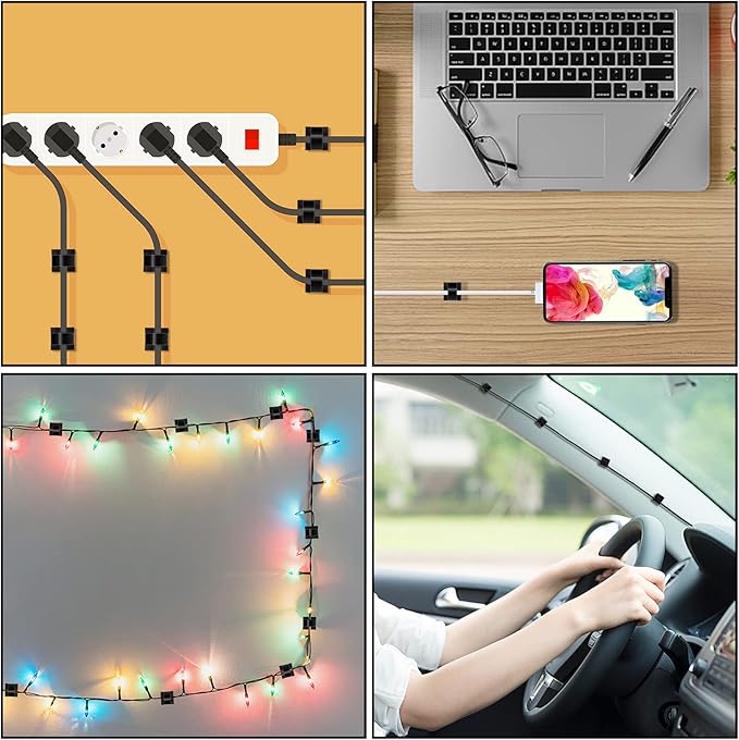 100 Pcs Cable Clips, Adhesive Cable Organizer Cord Holder Wire Clip Wire Management Self Adhesive Hooks Wire Holder for Office, Home (Black) - Image 6