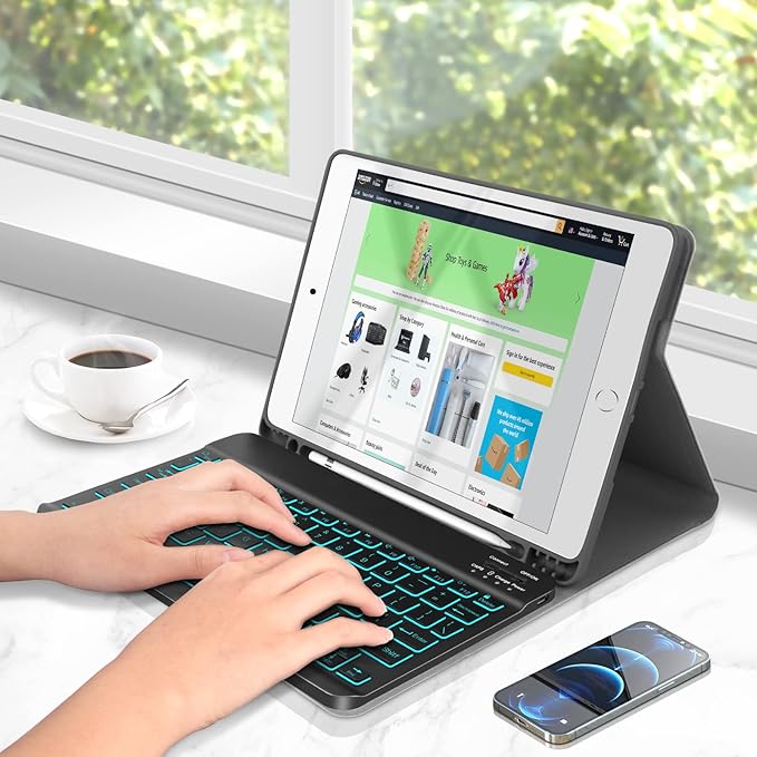 XIWMIX Ultra-Slim Wireless Bluetooth Keyboard - 7 Colors Backlit Universal Rechargeable Keyboard Compatible with iPad Pro/iPad Air/iPad 9.7/iPad 10.2/iPad mini and Other iOS Android Windows Devices