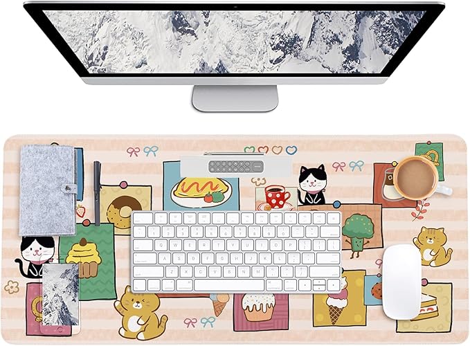 AUPET Leather Desk Pad Blotter Mat, Large Mouse Pad, Non-Slip Waterproof Desk Writing Pad Protector, Desk Decor for Office，Home，Gaming (Cat Foods, 35.4X15.7 inch)