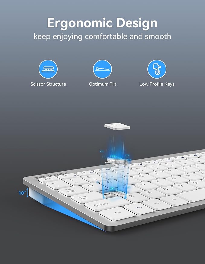 TECKNET 2.4G Wireless Keyboard, Ultra Slim Compact Computer Keyboard with Media Hotkeys, Silent Small USB Keyboard for Laptop PC Desktop Smart TV Notebook Chromebook-Silver