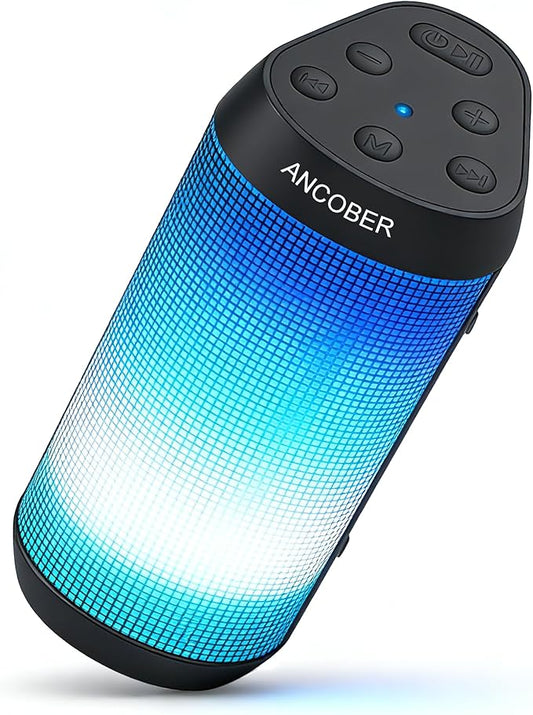 Portable Wireless Bluetooth Speaker with HD Powerful Stereo Sound, 8 Cool LED Light Modes, IPX4 Waterproof, 30H Playtime, TWS Pairing, BT5.3 with AUX-in, for Outdoor/Home/Party, Ideal Gift