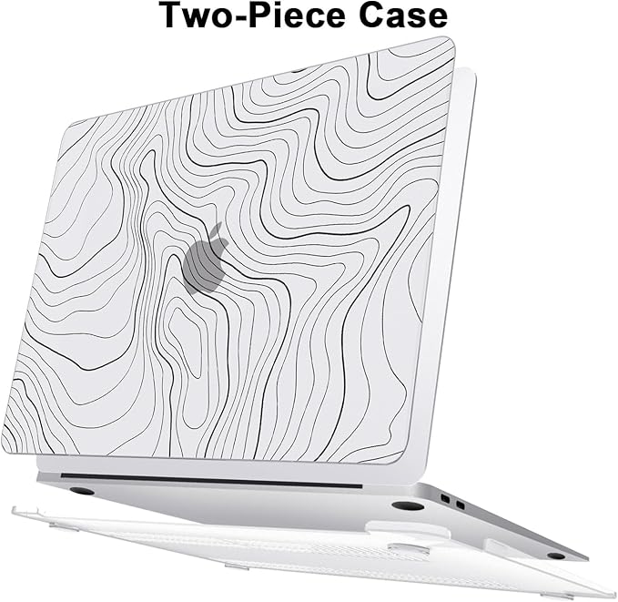 AKIT Compatible with MacBook Air 13 Inch Case M1 2022 2020 2019 2018 A2337 A2179 A1932, Unique Pattern Hard Shell Laptop Case+Screen Protector+Keyboard Cover for MacBook Air 13.3 Inch, Contour Line