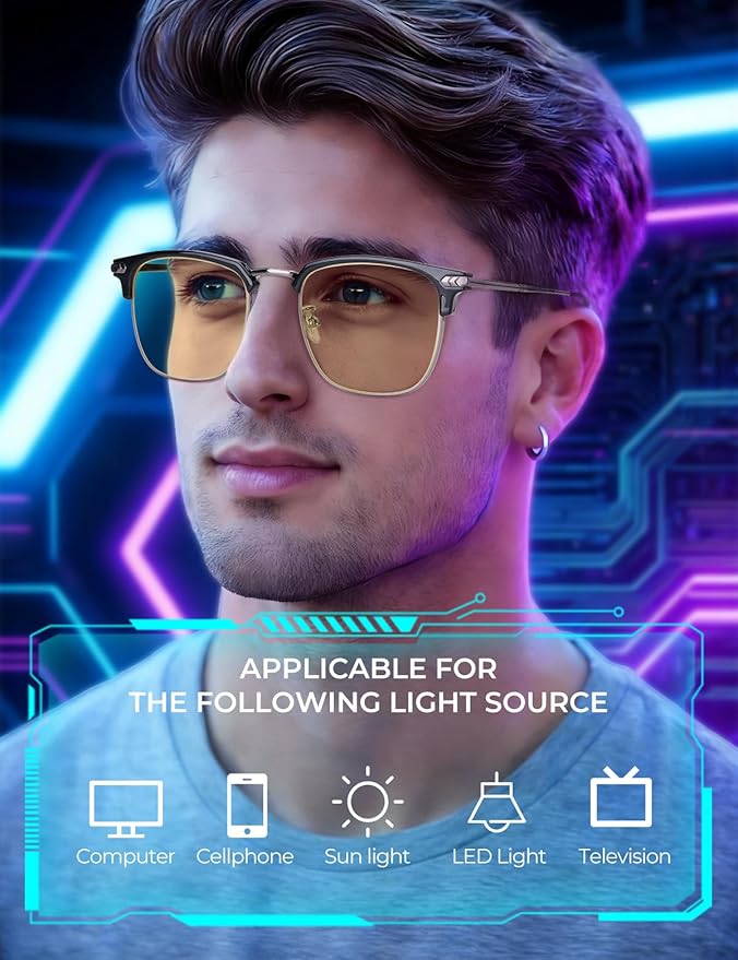 ZanyLen Blue Blocker Glasses for Men Metal Browline Computer Gaming Glasses Filter Blue Ray