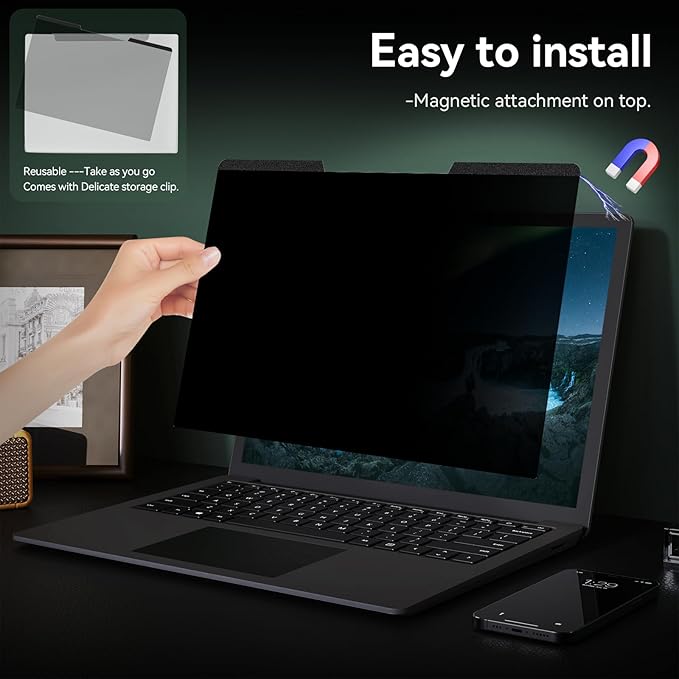 Magnetic Laptop Privacy Screen 14 Inch 16:10 Aspect Ratio Anti-Glare Blue Light Monitor Protector,Removable 14in Film for Lenovo HP Dell Acer Asus Thinkpad Envy Xps