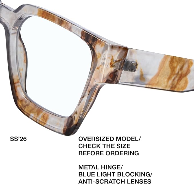 livho Oversized Eyewear Frame for Woman and Men - Rectangle Fashion Glasses for Computer, Chic Preppy Frame