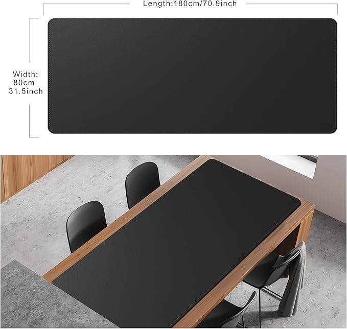 Cacoy 70.9x31.5 Inches Faux Leather Desk Pad Blotter, Waterproof Table Protector Mat, Large Gaming Computer Mouse Pad, Office and Home Desk Matt for Desktop, Black