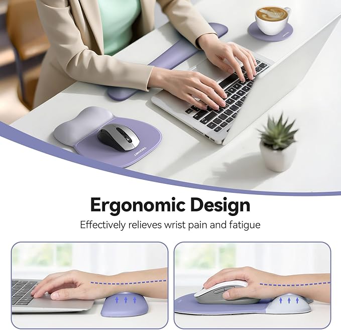 TECKNET Gel Mouse Pad with Wrist Rest, 3 in 1 Keyboard Wrist Rest for Pain Relief, Non-Slip PU Base & Easy Typing, Ergonomic Mousepad Set for Office & Home